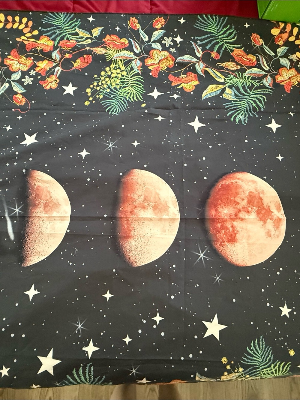 Celestial Moon Phases Tapestry with Floral Border - Picture 3 of 6